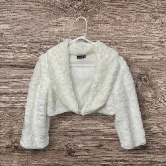 VTG Y2K Wet Seal Womens Faux Fur Bolero Jacket Front Clasp Sz Large 3/4 Sleeves - Picture 1 of 6